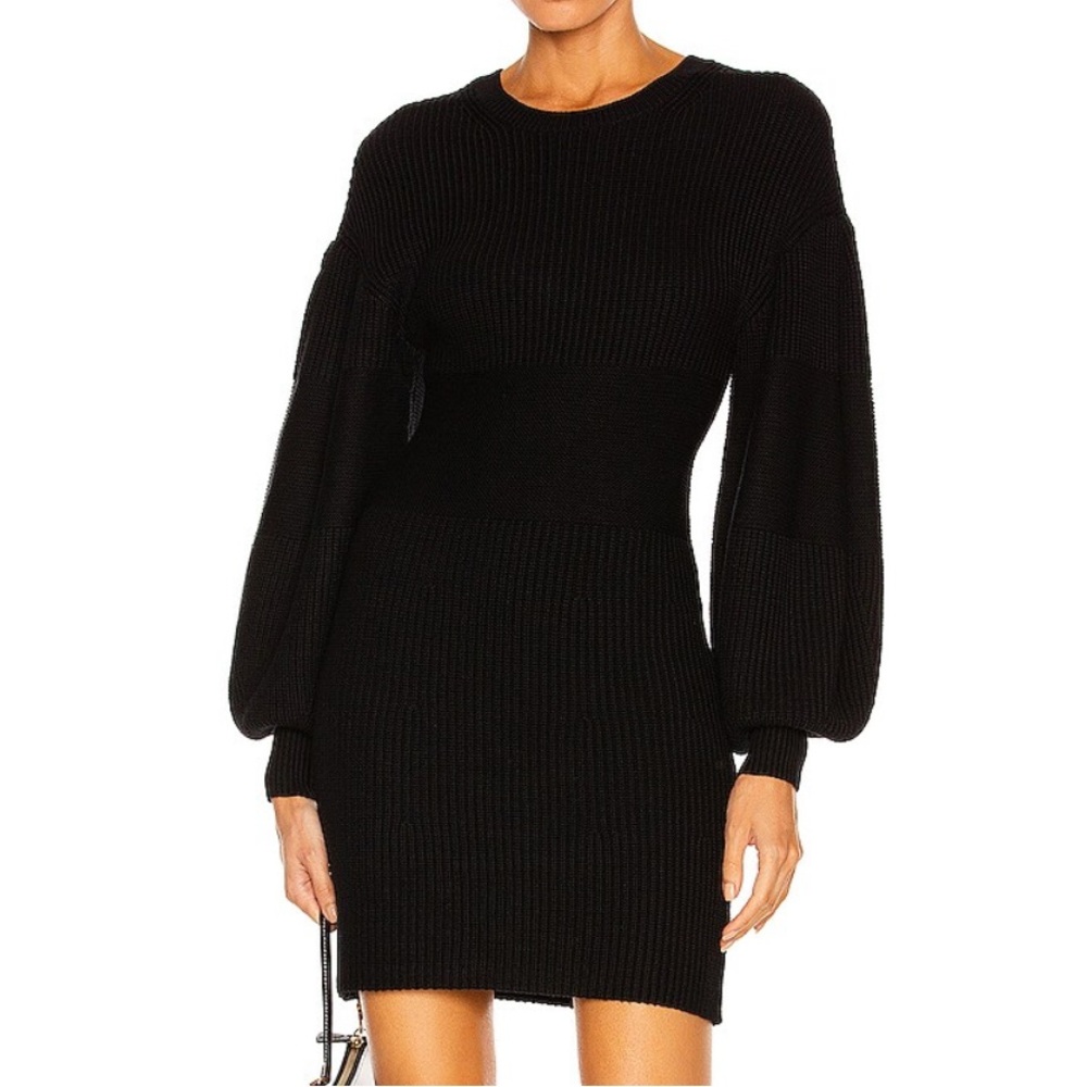 Staud Merlybone Ribbed Puff-Sleeve Knit Dress